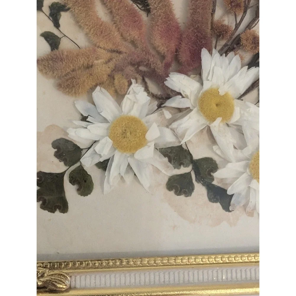 Vtg Framed Floral Dried Flower Picture Art Wall Hanging Signed Stella Turner